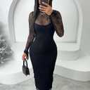 Women's Elegant Bodycon Midi Dress Lace Party Cocktail Wedding Guest Dress (Black, XL)