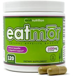 VH Nutrition Eatmor | Weight Gain Pills* for Women and Men | Designed for Women with Gentian, Ginger, Alfalfa | 120 Easy-to-Swallow Capsules
