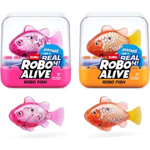 Robo Alive Robo Fish Robotic Swimming Fish (Pink + Golden) by ZURU Water Activated, Changes Color, Comes with Batteries, (2 Pack) Series 3 (2 Piece Set)
