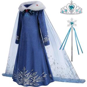 Snow Princess Costume for Girls Halloween Cosplay Winter Toddler Dress Up with Accessories Christmas Birthday Party Blue 110