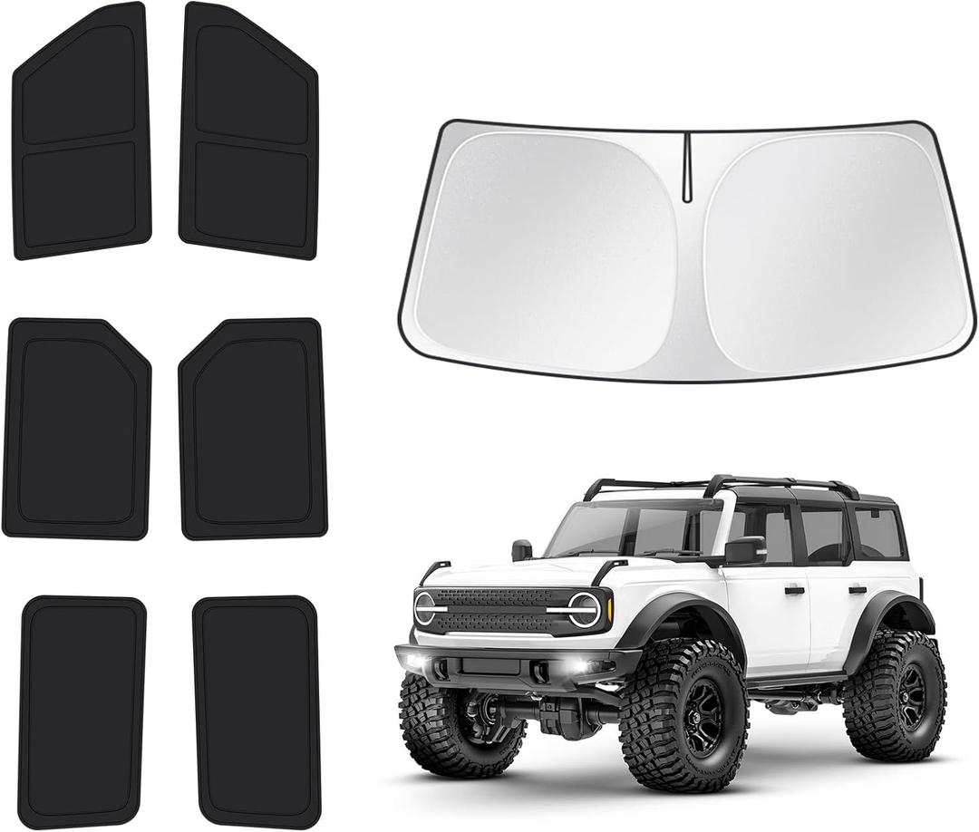 T TGBROS Windshield Sun Shade for Ford Bronco 2021-2025 2026 Car Window Shades Thicken UV Block and Blackout Privacy Foldable Sunshades 7PCS Accessories Keep Cool Sun Visor Covers