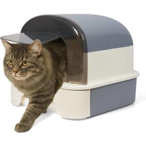 Enclosed Litter Box with Front Door Flap and Scoop, Covered Kitty Litter Box with Handle and Buckles for Portability and Privacy (Misty Gray)