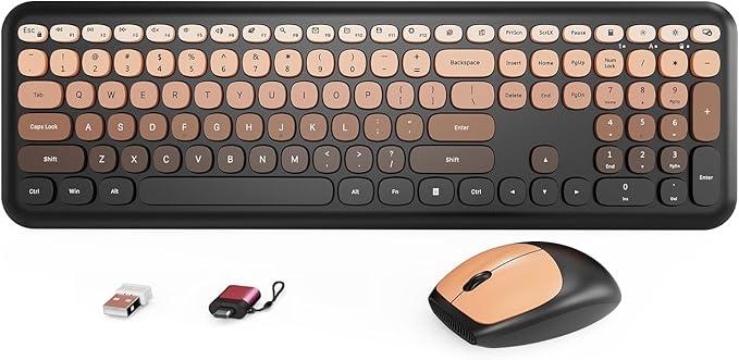 HotFox Wireless Keyboard and Mouse Combo, FullSize Retro Typewriter Keyboard with Round Keycaps, Ergonomic Design for Windows PC, Home and Office Use Red