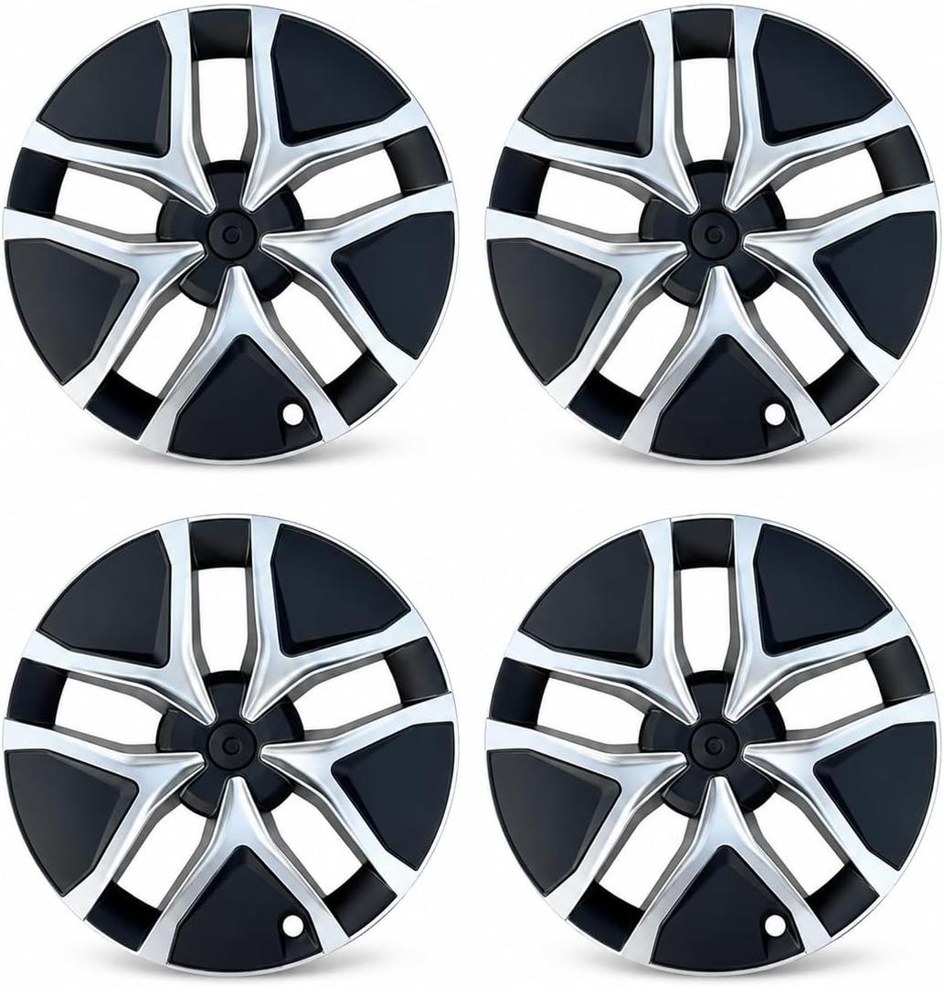 19 Inch Wheel Covers for Tesla Model Y Juniper 2025 2026, 4PCS Snap-On Hubcaps Rim Protectors, Full Coverage ABS Wheel Cap Replacement for Model Y Juniper Accessories, Black Silver