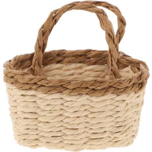 Totority Miniature Woven Basket for Dollhouse Realistic Handheld Prop for Home Decor Crafts and Photography Mini House Supplies Color