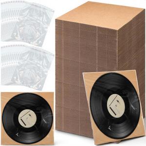100 Pack 12 x 12 Inch Corrugated Lp Insert Pads with 100 Self-adhesive Bags, Vinyl Record Album Mailer Filler Protective Pads for Shipping Packing Mailing Crafts