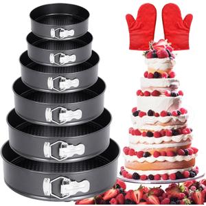 Springform Cake Pan Set, Non-stick 6pcs(7 8 8.5 9.5 10 11Inch) Cheesecake Pan Removable Bottom, Leakproof Round Spring Form Pans Cake Pans Sets for Baking, Included 2pcs Silicone Baking Gloves