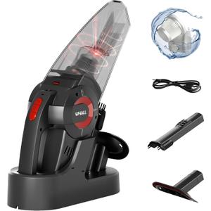 whall Handheld Cordless Car Vacuums, Wet and Dry Use 9000Pa Strong Suction Vacuums, Rechargeable Portable Vacuum Cleaner with LED, Charging Dock, Lightweight Mini Vacuum for Car, Home and Office, Red