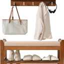 Shoe Rack for Front Door Entrance, 28 Entryway Bench with Coat Rack, Hall Tree Shoe Bench with Storage for Entry, Hallway, Bedroom, Living Room (Brown)