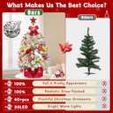 MARTINE MALL 2FT Small Christmas Tree with 30 LED Lights, Snowy Flocked Mini Christmas Tree Artificial Tabletop Xmas Trees with Cardinal Birds Red Bow Star Hanging Ornaments for Table Desk Small Space