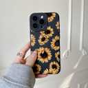 Case for iPhone 16 Pro [Compatible with MagSafe] Built in Magnetic Cute Girly Sleek Print Boho Aesthetic Style Design for Women Girls Flowers Floral Sunflower Soft TPU Protective Shockproof Black