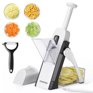 OYKEFAW Mandoline Slicer for Kitchen, 6 in 1 Vegetable slicer, Potato Slicer with Thickness Adjuster,Faster Kitchen Slicer for Meal Prep (just Slice, With Peeler/Cleaning Brush, Mandolin)