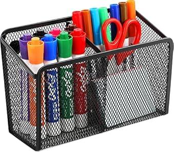 MaxGear Magnetic Pen Holder, Mesh Pencil Holder for Desk Storage Basket Organizer Marker Holder - Extra Strong Magnets Perfect for Locker Accessories, Refrigerator, Whiteboard, School Office, 2 Basket