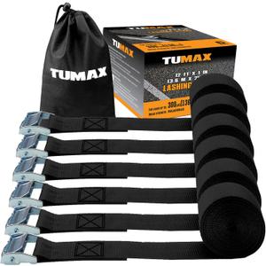 6-Pack 1" x 12FT Cam Buckle Tie Down Straps, 900lbs Capacity Lashing Straps for Securing Cargo, Kayak, Canoe, Motorcycle, Bike, Truck and Luggage (Black)