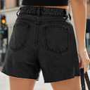 Goranbon Womens High Waisted Jean Shorts Straight Leg Raw Hem Retro Denim Shorts Summer Hot Pants with Pockets