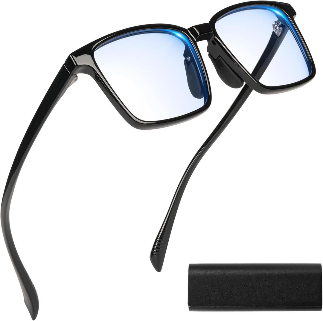 AMBEYE TR90 Blue Light Glasses - Bluelight Blocker Anti Eyestrain UV Protection Rectangle Frame & Clear Lens for Men Women (Black)