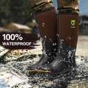 TIDEWE Rubber Work Boot for Men with Steel Toe & Shank, Waterproof Anti Slip Hunting Boot, 6mm Neoprene Hunting Boot for Manufacturing, Construction, Farming, Black,Brown, Size 10