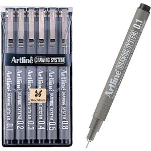 Artline 230 Drawing System Pens, Technical Drawing Pens For Drafting, Illustrating, and More, 0.1mm, 0.2mm, 0.3mm, 0.4mm, 0.5mm, and 0.8mm Fine Tips - Black, 6-Pack