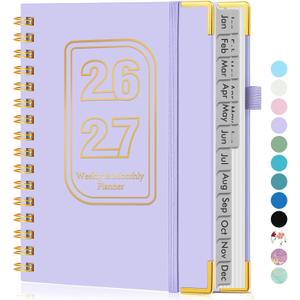Planner 2026-2027, 18 Months Weekly and Monthly Hardcover Planner, January 2026 - June 2027, 5.75" x 8.38" A5 Daily Calendar Planner Book with Tabs, Spiral Yearly Agenda Organizer Notebook for School Work Home, Purple