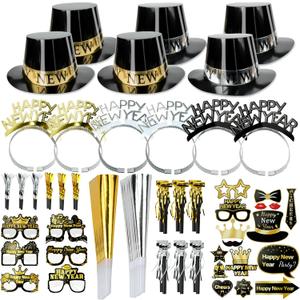 76 PCS Happy 2026 New Year's Eve Party Supplies Kits - Celebrate with Fun Party Hats Glasses Photo Props Noisemakers for Families Friends Gatherings