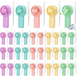 Rossesay 30 Pcs Mini Portable Fan Handheld Battery Operated Portable Small Personal Fans for Summer Travel Beach Indoor Outdoor Cooling Gift (Pink,Purple,Yellow,Green,Blue)