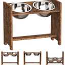 Vantic Elevated Dog Bowls, Adjustable Raised Dog Bowl Stand for Large and XLarge Pet, Sturdy Particle Board Food Feeder with 2 Stainless Steel Dishes, Rustic Brown (for Large Dogs)