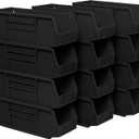 Akro-Mils 30224 AkroBins Plastic Storage Bins, Space-Saving Stackable Bins for Garage, Pantry, Craft Organization, 11" L x 4" W x 4" H, Black, 12-Pack