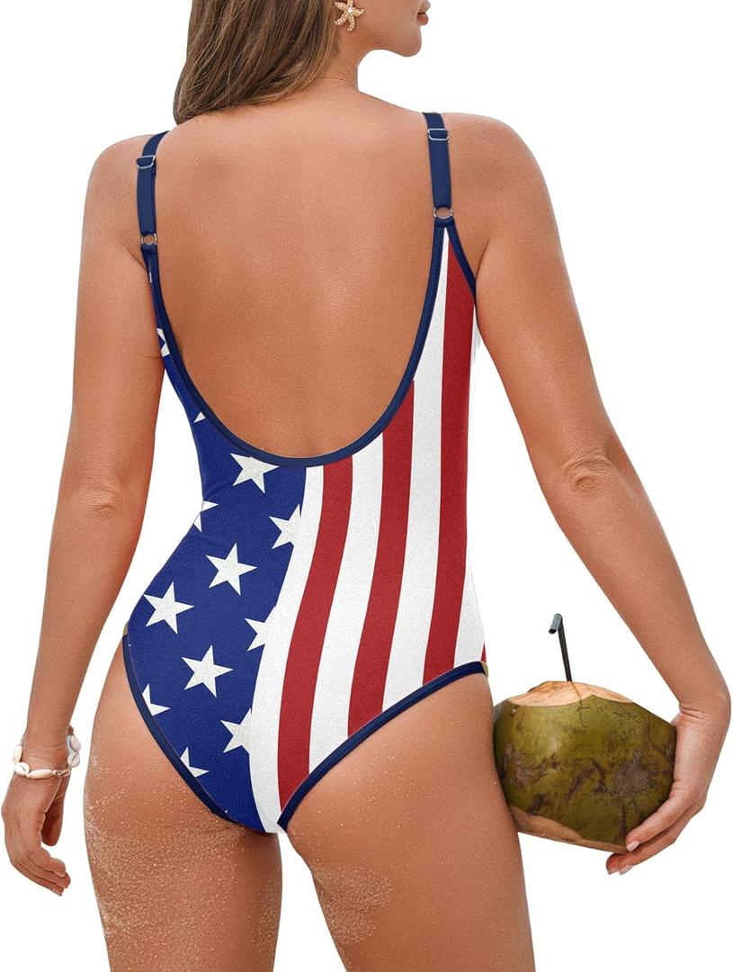 Zando One Piece Swimsuit Women Tummy Control Bathing Suit for Womens One Piece Swimsuits Sexy Swim Suits for Women 2025 (Small, American Flag)