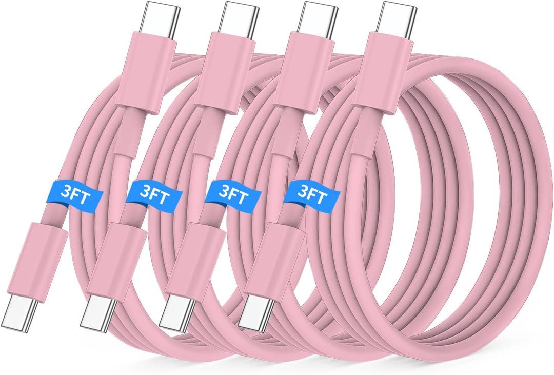 Essri USB C to USB C Cable 3FT for Apple iPhone 16 15 Charger Cord,4Pack 60W C to C Cable Fast Charging Wire for iPhone 16 15 Pro Plus Pro Max iPad Pro/Air MacBook Pro/Air,for Galaxy S24 S23-Pink