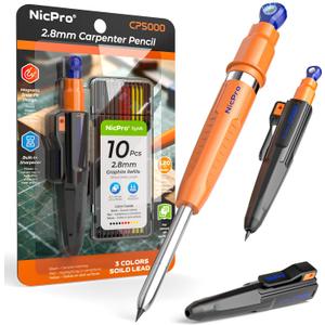 Nicpro New 7-in-1 Magnetic Carpenter Pencils with Sharpener, CP5000 Construction Pencil + Refill, Deep Hole Marker for Construction, Woodworking Pencil with Magnetic, Best Carpenter Tools for Marking