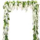 Wisteria Artificial Flowers Garland, 2Pcs Total 14.4ft Silk Faux Wisteria Vine Kit, Hanging Flower Plant for House Outdoor Garden Ceremony Outside Wedding Arch Floral Decor (2, White)