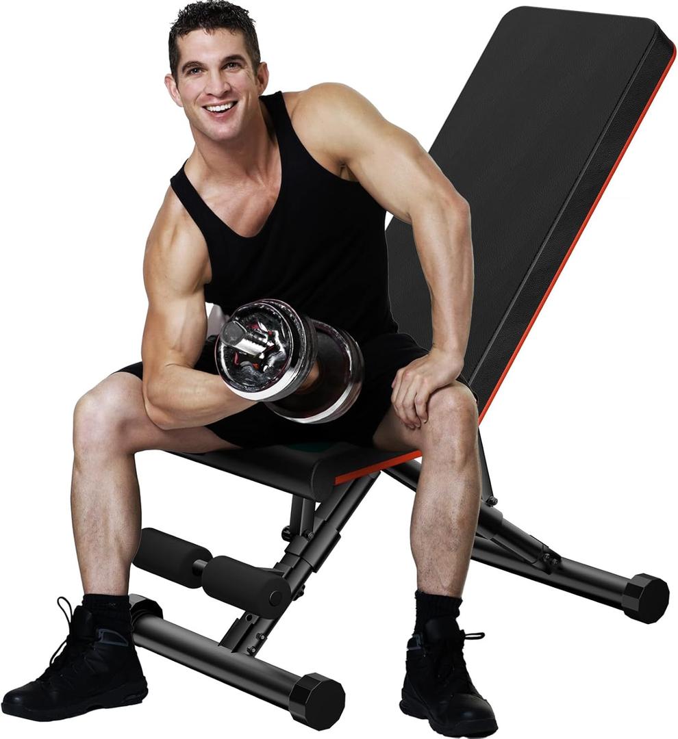 Sweetcrispy Adjustable Weight Bench for Home Gym, Foldable Incline Workout Bench Press with 795 LBS Weight Capacity, Strength Training Fitness Equipment for Full Body Exercise (Classic Black)