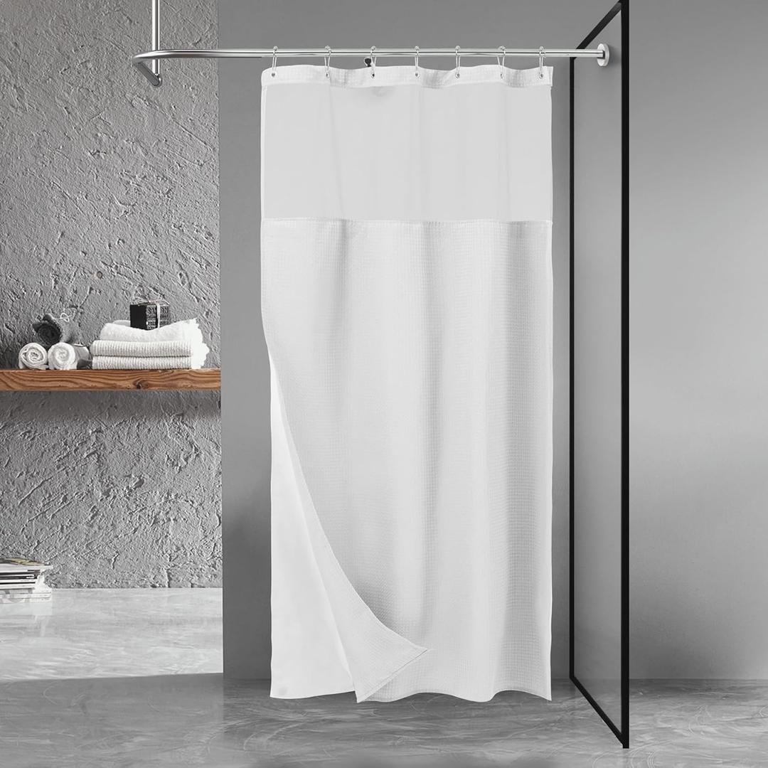 N&Y HOME Stall Waffle Weave Shower Curtain with Snap-in Fabric Liner & Hooks Set - 36" x 72" Small Shower Stall Size, Hotel Style & Mesh Top Window, Machine Washable - 36x72, White N&Y HOME Stall Waffle Weave Shower Curtain with Snap-in Fabric Liner & Hooks Set - 36" x 72" Small Shower Stall Size, Hotel Style & Mesh Top Window, Machine Washable - 36x72, White