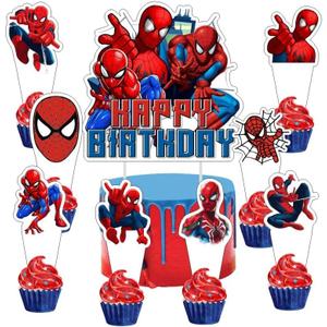 25pcs Spider Cake Decorations with 1pcs Cake Topper, 24pcs Cupcake Toppers for Spider Birthday Party Supplies