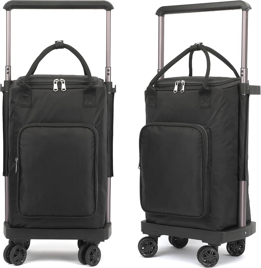 2 in 1 Shopping Cart | Foldable Grocery Cart with All-Terrain Wheels & 90lbs Capacity | Hand Truck for Supermarket, Laundry, Storage | Ideal for Housewives, Seniors, Office Workers (Black -03) (minor scratches, slightly dirty)