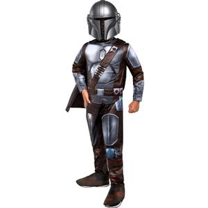 STAR WARS The Mandalorian Official Youth Halloween Costume - Premium Quality Padded Jumpsuit with Plastic Mask and Detachable Cape (M), Medium