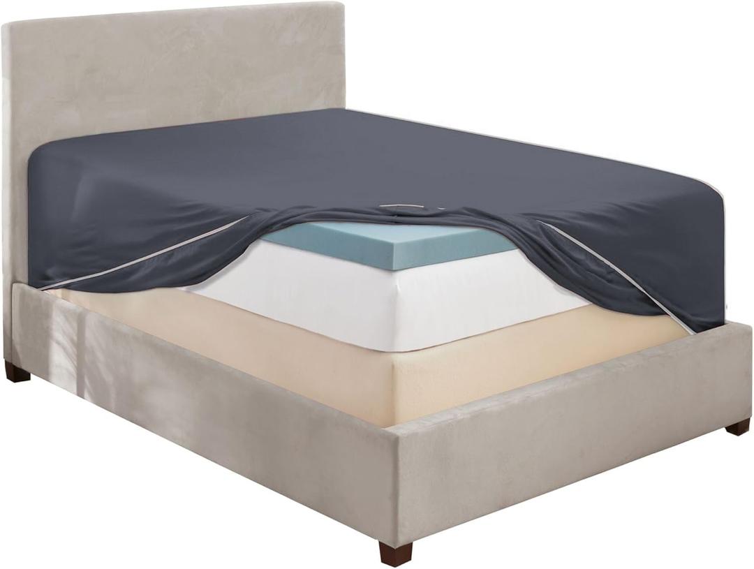 Hearth & Harbor Extra Deep Pocket Twin Fitted Sheet - Fits 18 to 24 Inch Mattress Ultra Soft 1800 Microfiber, Wrinkle-Free & Breathable Hotel Luxury Fitted Sheet Only, Grey