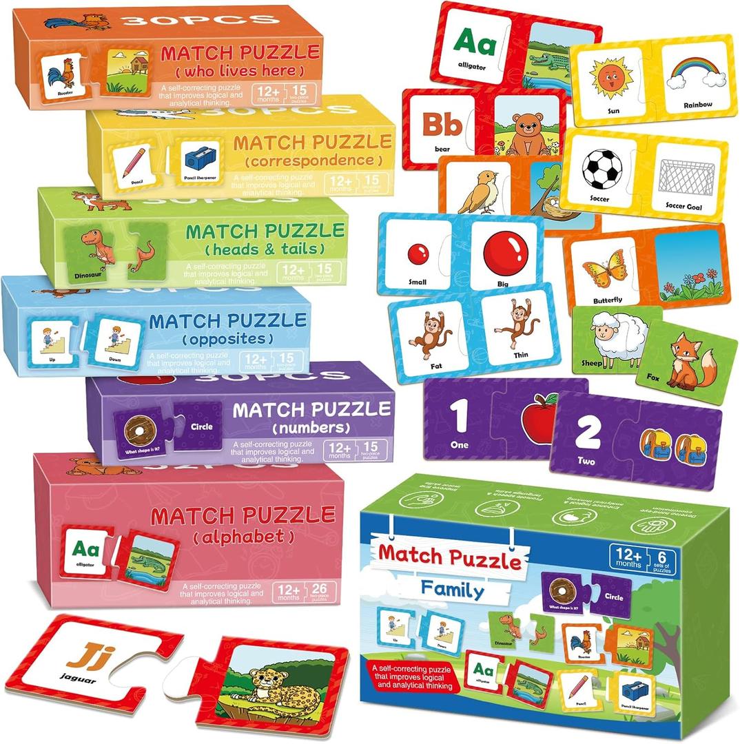 202PCS Puzzles for Toddlers 2-4,Match Games for Toddlers 3-5,Alphabet,Numbers, Animals,ABC Learning Preschool Toddler Learning Activities Educational Toys Game Boy Girl Classroom Must Haves