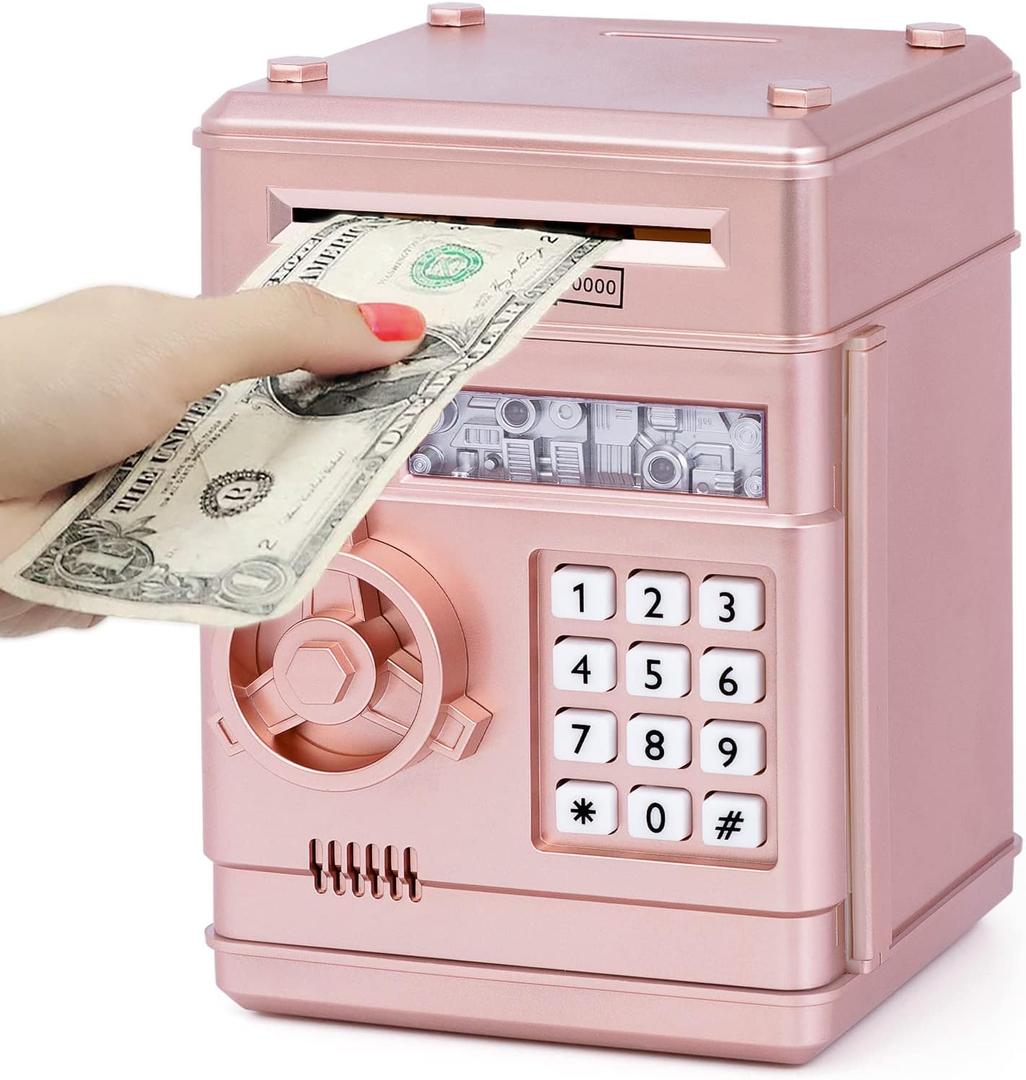 Refasy Piggy Bank Cash Coin Can ATM Bank Electronic Coin Money Bank for Kids Age 3-12, Money Savings Box Mini ATM Coin Bank Toys Gifts for 3 4 5 6 7 8 9 10 11 12 Year Old Boys Girls