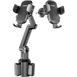 TOPGO Car Phone Mount Pro Ver [Adjustable Height & No Shaking] Cup Phone Holder for Car Compatible with iPhone 17 Pro Max and More Smartphone - Black