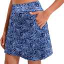 Oyamiki Women's Active Athletic Skort Lightweight Tennis Skirt Perfect for Running Training Sports Golf (Small, D04 Blue Floral Print)