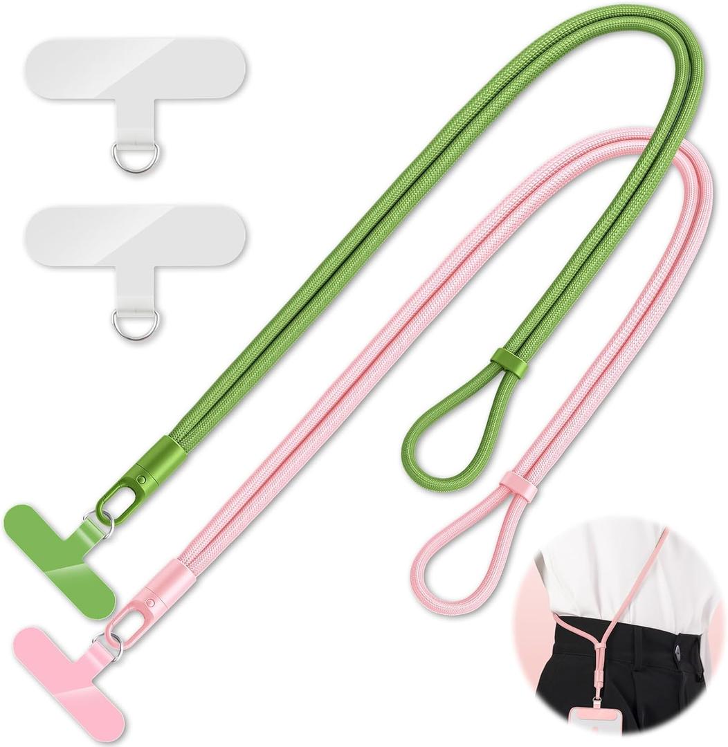 KITANIS 2 Pack Phone Lanyard,2Phone crossbody strap,4Tether Tabs,Universal Cell Phone Multifuctional Patch Polyester Lanyards,Cell Phone Lanyards for Women and Men(pink+green)