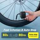 Mini Bike Pump with Gauge, 120 PSI Electric Bicycle Pump with Presta and Schrader Valve, 1 PSI Accuracy Auto-Stop Portable Electric Bike Air Pump, for Mountain Bike, Road Bike, Motorcycle