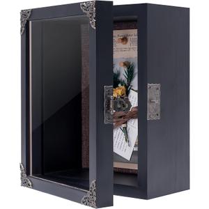 Deep Shadow Box Frame 8x10, 4.7in Depth Shadow Boxes Display Case with Soft Linen PIN Board, Vintage Charred Finish & Mortise-Tenon Joint, Retro Metal Hardware (Black)