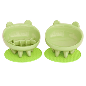 Cat Bowl, Raised Slow Feeder, Inclined Anti-Vomiting Cat Bowl with Non-Slip Mat, Moustache Friendly, Cat Food Dish (Green)