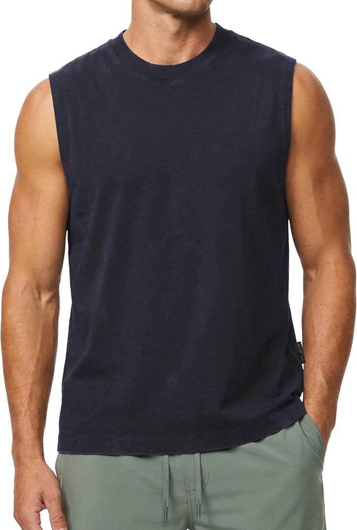 Men's Cotton Blend Workout Muscle Tank Top (Blue, L)