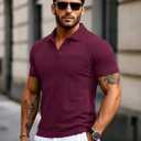 MAGCOMSEN Mens Polo Shirts Short Sleeve Cotton Pique Golf Shirts with Pocket Casual Performance Moisture Wicking Polos (Red)