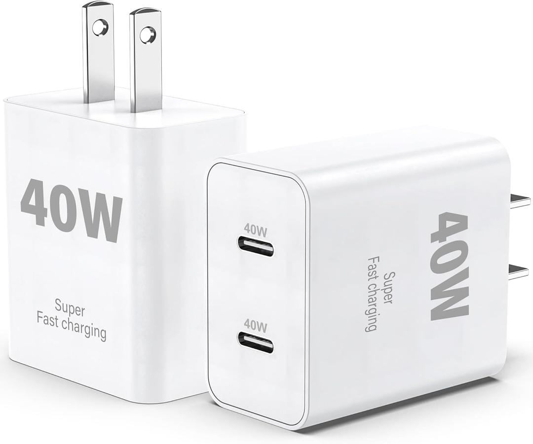 40W for iPhone 17 16 15 USB C Charger Block, 2Pack Dual USBC Fast Charging Brick Type C Power Plug Cube for iPhone 17 Air/Pro/Pro Max/16 15 14 Plus/Pro Max for iPad for Samsung (White)