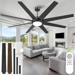 72 Inch Ceiling Fans with Lights and Remote, Outdoor Indoor Black LED Big Ceiling Fan Reversible 24db Quiet DC Motor, 6 Speed 3CCT Dimiable, Modern Ceiling Fans for Patios Living Room Farmhouse Garage (72Inch 8 Blades)