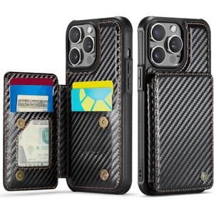 Vinich for iPhone 13 Pro Max Wallet Case with Card Holder, Carbon Black | RFID Blocking Credit Slots, Kickstand, Shockproof Flip Phone Cover, PU Leather, Double Magnetic Clasp